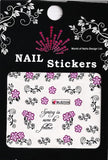 Wasser Nail Sticker / Tattoo "Spring" - dezente Blumen Ranken schwarz violett - BLE 2006