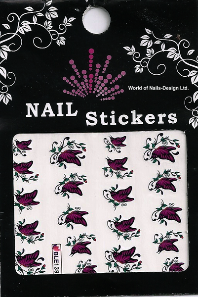 Selten: Water Nail Tattoo Sticker für den Frühling/Sommer - Schmetterling Rotviolett BLE1399