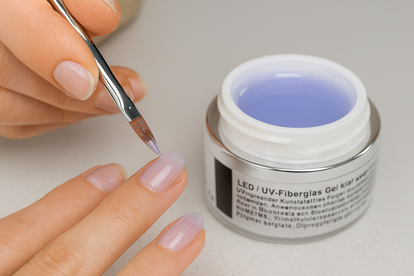 Sonder-Edition: 30 ml LED/UV-Gel Fiberglas klar, extra starke Haftung bei Problemnägeln - Tiegel Silber