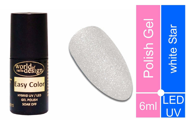 Easy Color LED/UV Polish Gel, Hybridlack, Soak Off Gel ablösbar- white Star 6 ml