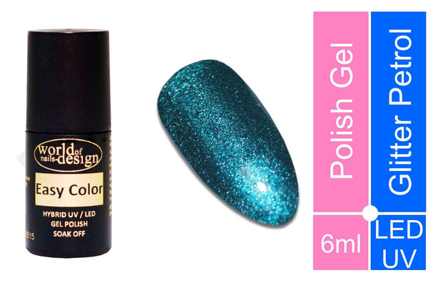 Easy Color LED/UV Polish Gel, Hybridlack, Soak Off Gel ablösbar- Glitter Petrol 6 ml