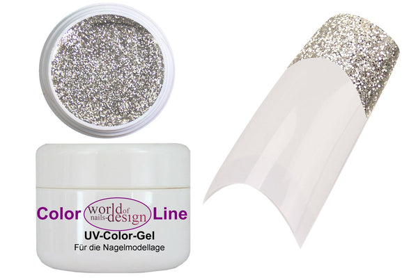 5 ml PREMIUM UV Glitter Gel Silber - für Schmucknagel, Fullcover, French