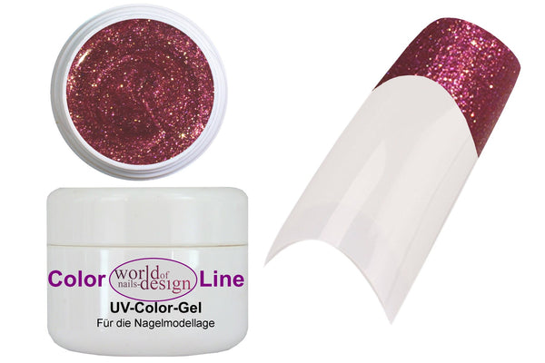5 ml. UV Glitter Gel "Golden Strawberry " - rotes / rosa Farbgel mit goldenem Glitter