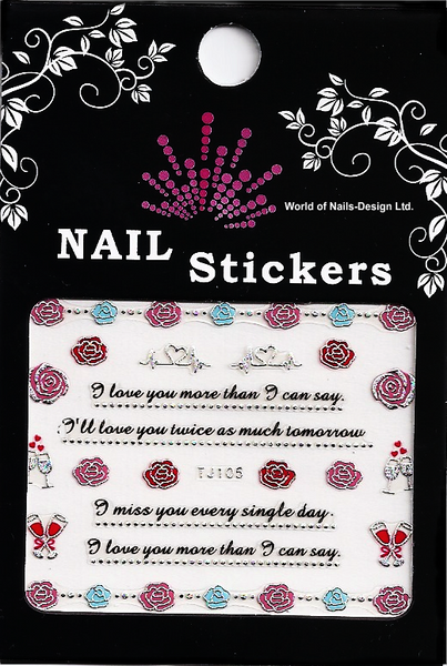 Water Nail Tattoo Sticker Love - Hochzeit, Liebe, Rosen, Verlobung TJ105