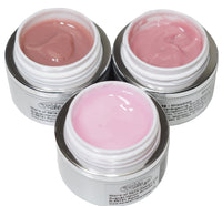 4 x 15 ml. Spar-Set: UV/LED Gelee Gel, Jelly Gel, Aufbaugel, Camouflage, sehr gut für Anfänger,  baby rosa, cover light rosé, cover beige + klar