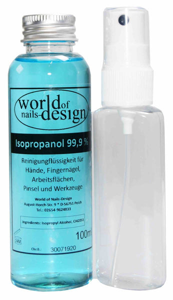 Set: 100 ml Isopropanol 99,9% Fettlöser, Flächenreiniger Hygiene-Reiniger, Pinselreiniger + Sprühflasche