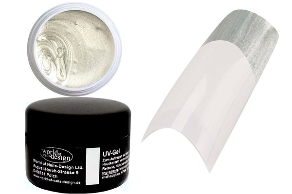 5 ml. UV Farbgel Metallic Silber - für Fullcover, Hochzeitsnägel, French + Schmucknägel